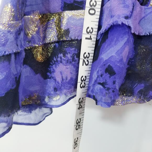 Nicole Miller Gold Metallic Blue Silk Blend Fit and Flare Cocktail Mini Dress - Picture 7 of 12